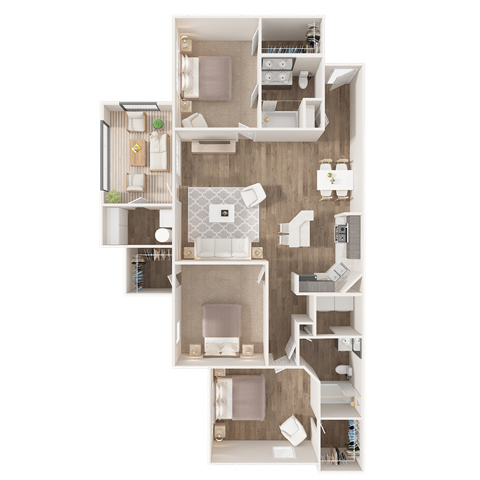 Floor plan for 3 beds, 2 baths, 1351 sqft